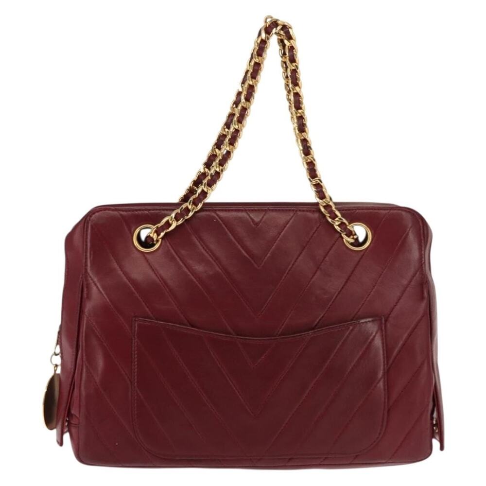 Bally Lambskin V Stitch Chain Handbag Bordeaux Gold